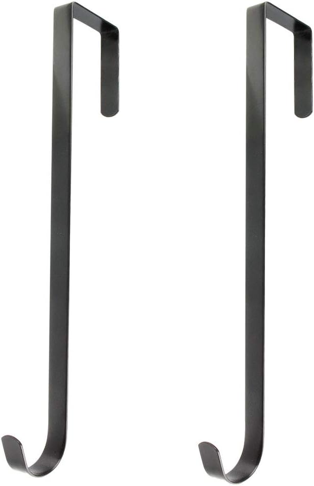 15" L Premium Over The Door Metal Wreath Hanger Metal Hook 2packs (Black)
