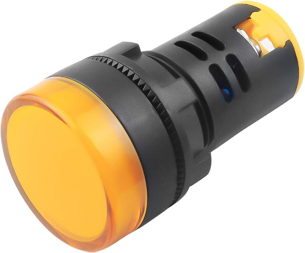 12V/24V/110V 20mA Energy Saving LED Indicator Light Mounting Hole Size 22mm (7/8 Inch) Green Yellow Red Blue White (24V) 10 Pcs (Yellow, 24V)