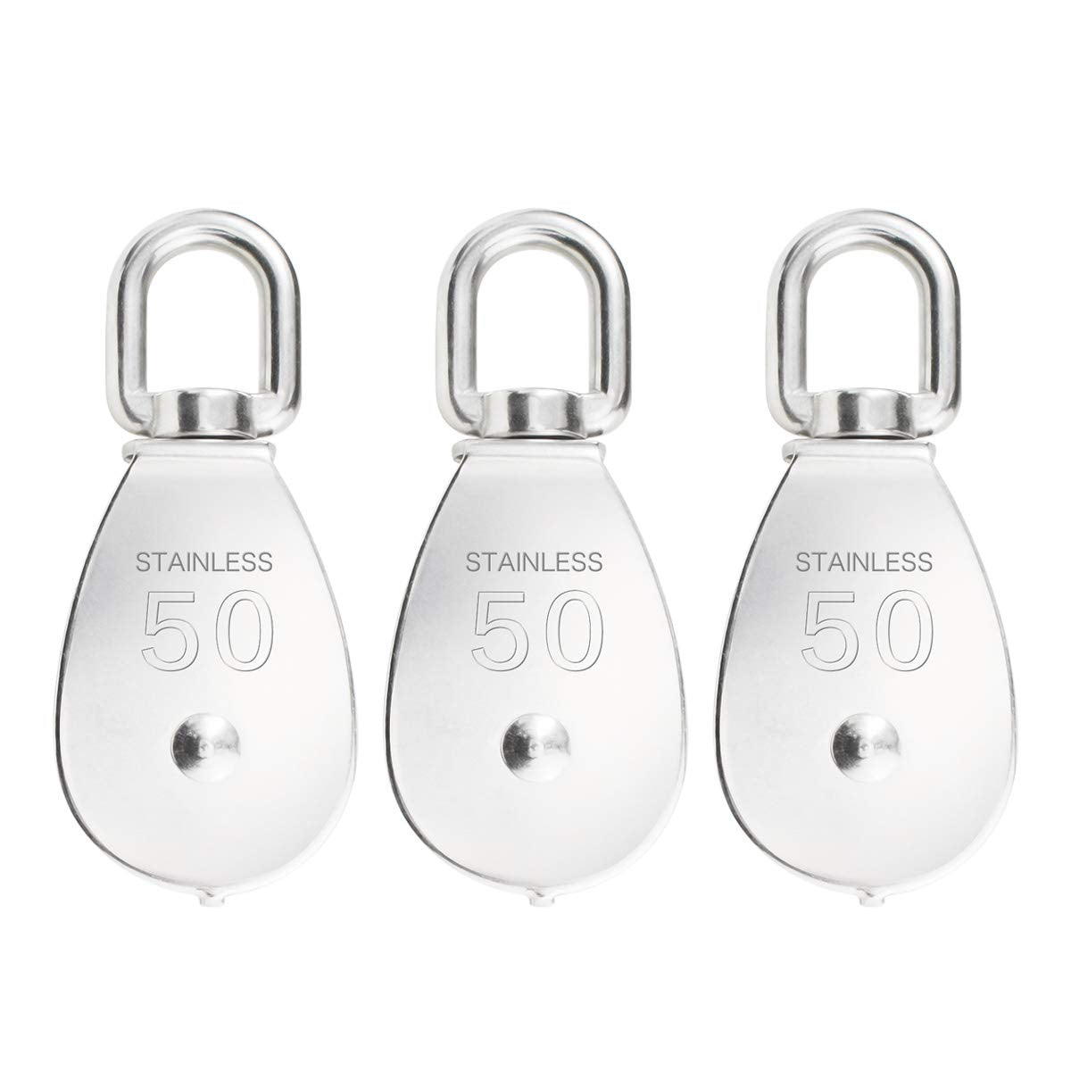 3Pcs 304 Stainless Steel M32 Single Pulley Block, Wire Rope Hanging Wire Towing Wheel, with 3Pcs Spring Snap Hook
