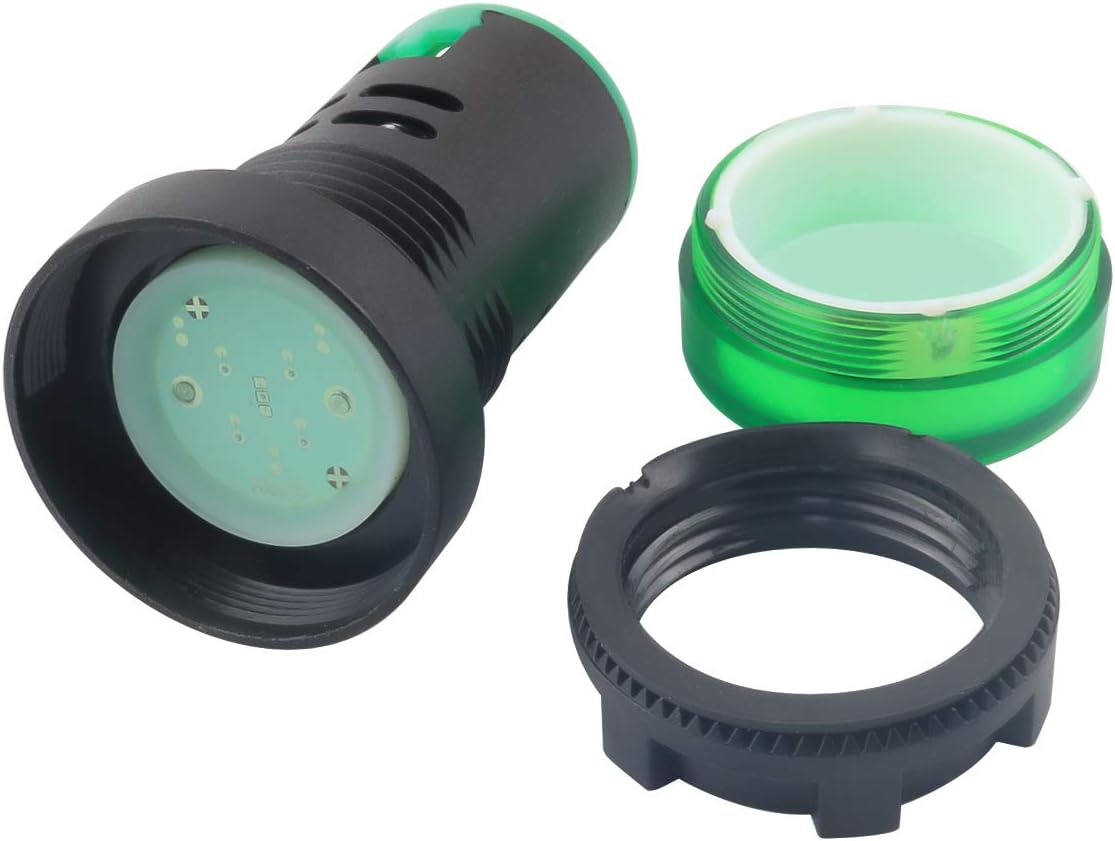 10Pcs Green Indicator Light AC/DC 12V, 22mm Panel Mount, for Electrical Control Panel, HVAC, DIY Projects