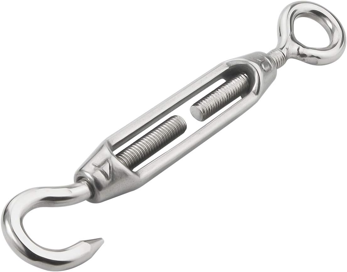 10 Pcs M4/5/32 Hook and Eye Turnbuckle 304 Stainless Steel Turnbuckles for Cables Wire Rope Tension for DIY String Light Picture Hanging Fence Gate Wire Tent Rope
