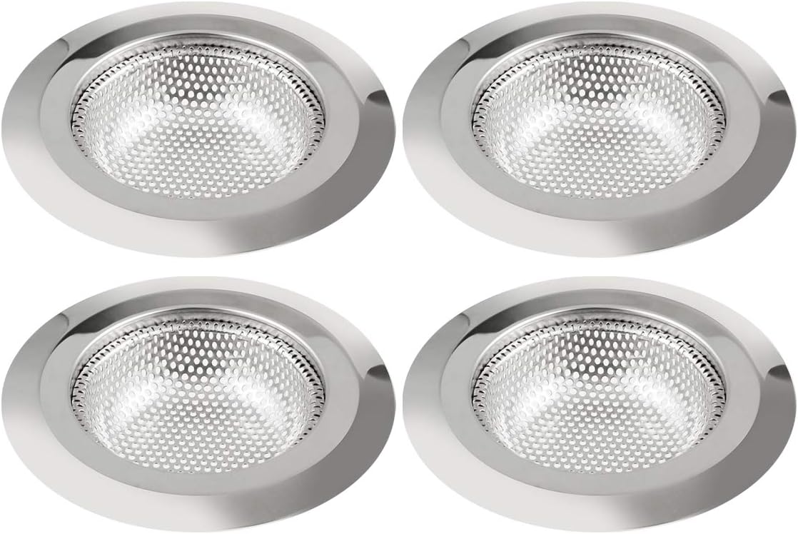 Kitchen Sink Strainer Stainless Steel, Mesh and Punching, Kitchen Sink Drain Strainer, Sink Strainers with Large Wide Rim 4.5" Diameter for Kitchen Sinks 4 Pack