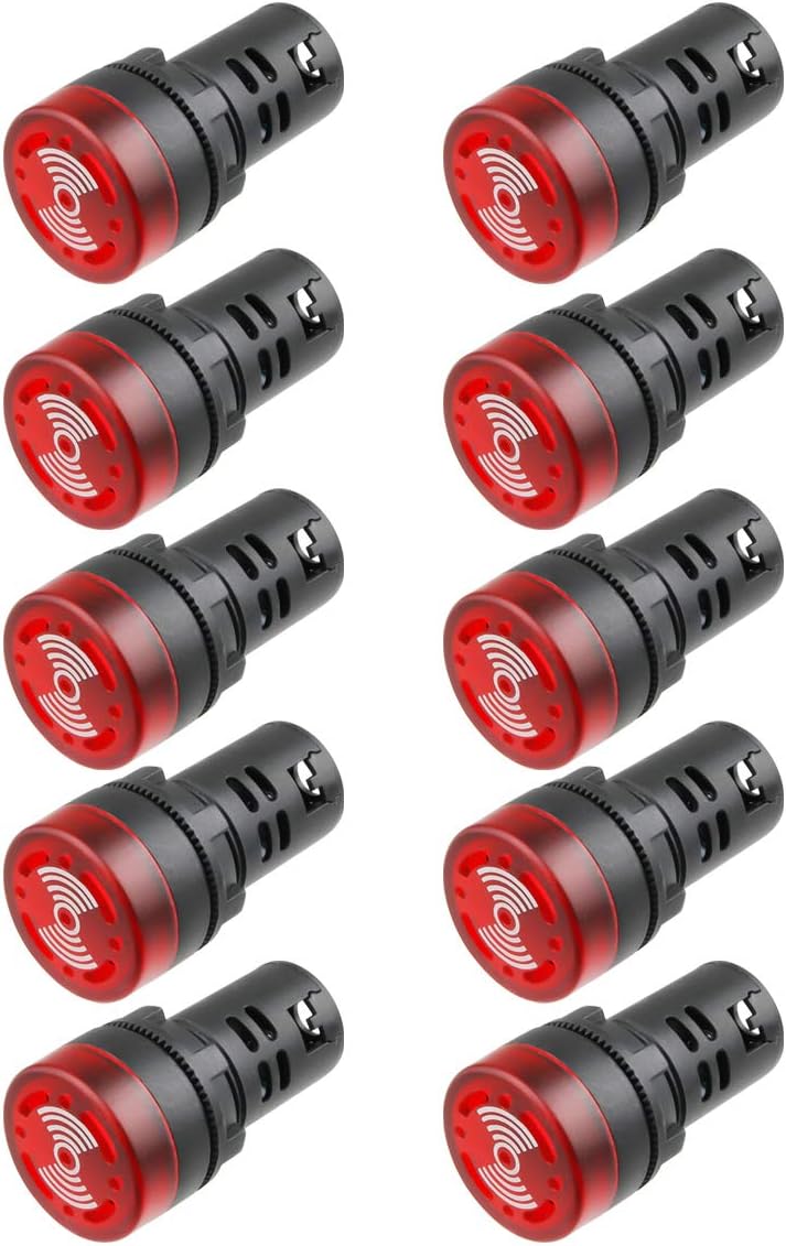 110V Flash Buzzer Alarm Beep LED Indicator Signal Lamp Warning Lights Red 10Pcs