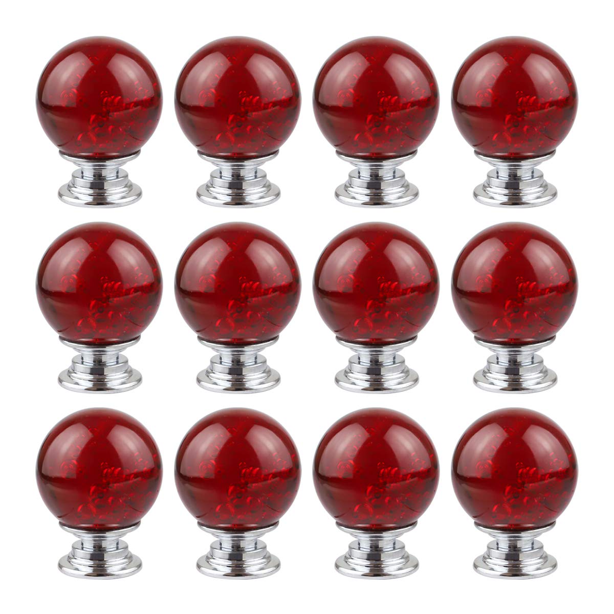 12 PCS Crystal Cabinet Knobs Round Glass Bubbles Knobs Smooth Drawer Pulls Handle for Home, Cabinet, Drawer and Dresser with 3 Different Size Screws, 30MM (Amber)