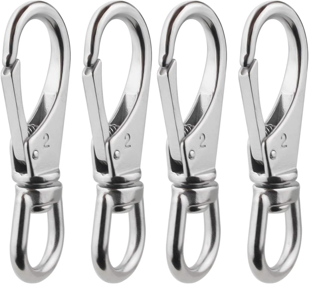 Stainless Steel Swivel Eye Snap Hooks (4 x 1-1/2 Inch) Scuba Diving Clips Universal Marine Hardware Spring Buckles for Bird Feeders/Pet Chains/Collars/Keychains and More M6(2#) 4-Pack