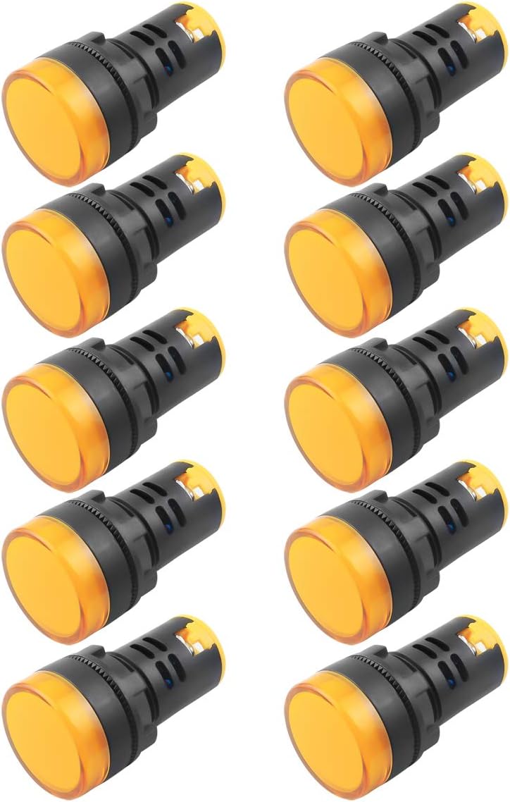 12V/24V/110V 20mA Energy Saving LED Indicator Light Mounting Hole Size 22mm (7/8 Inch) Green Yellow Red Blue White (24V) 10 Pcs (Yellow, 24V)