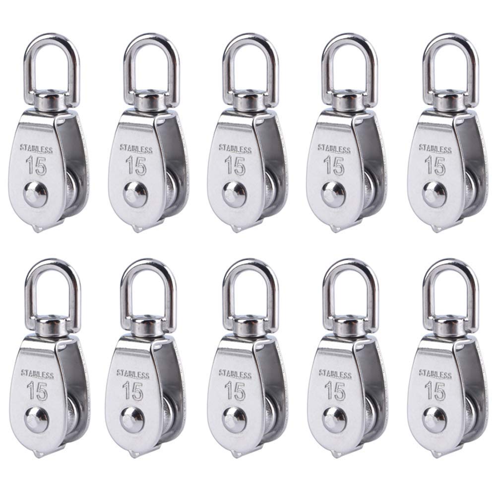 3Pcs 304 Stainless Steel M32 Single Pulley Block, Wire Rope Hanging Wire Towing Wheel, with 3Pcs Spring Snap Hook