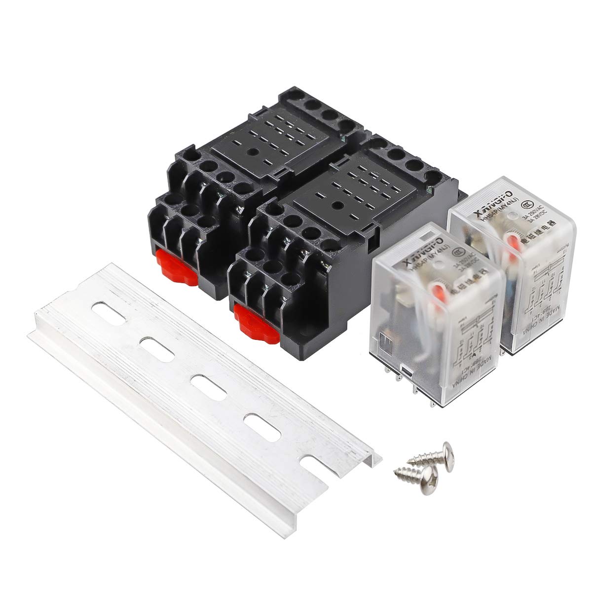 HH54P AC 24V Coil 14 Pin 5A 4PDT LED Indicator Electromagnetic Power Relay, with Base, with DIN Rail Slotted Aluminum 2pcs