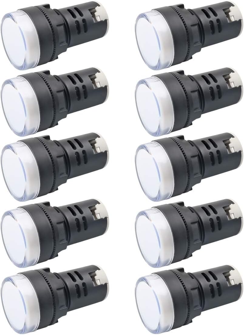12V 20mA Energy Saving Indicator Light Mounting Hole Size 22mm (7/8 Inch) 10 Pcs (White)