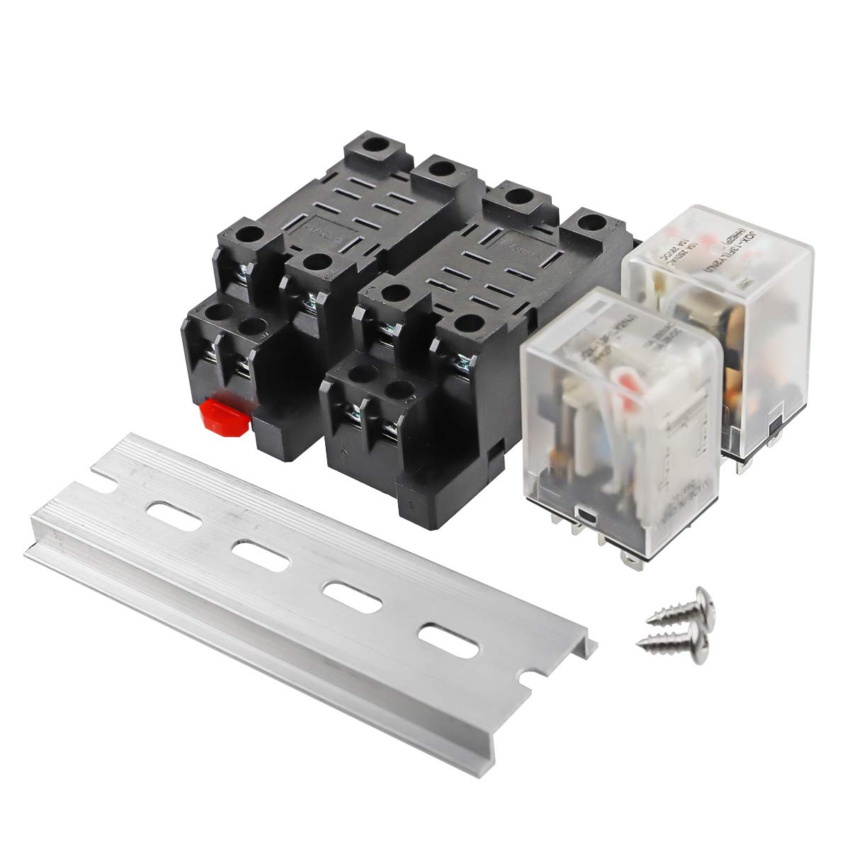 JQX-13FL AC 24V Coil 8 Pin 10A DPDT LED Indicator Electromagnetic Power Relay, with Base, with DIN Rail Slotted Aluminum 2pcs