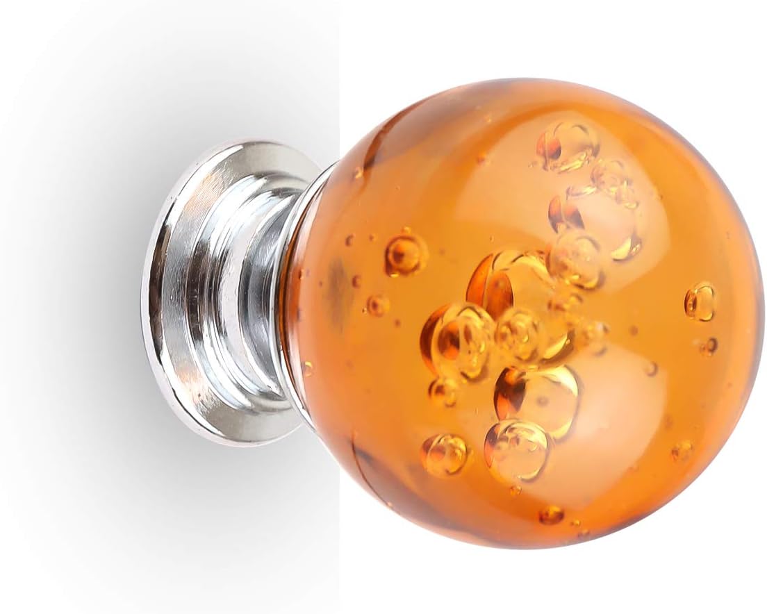 12 PCS Crystal Cabinet Knobs Round Glass Bubbles Knobs Smooth Drawer Pulls Handle for Home, Cabinet, Drawer and Dresser with 3 Different Size Screws, 30MM (Amber)