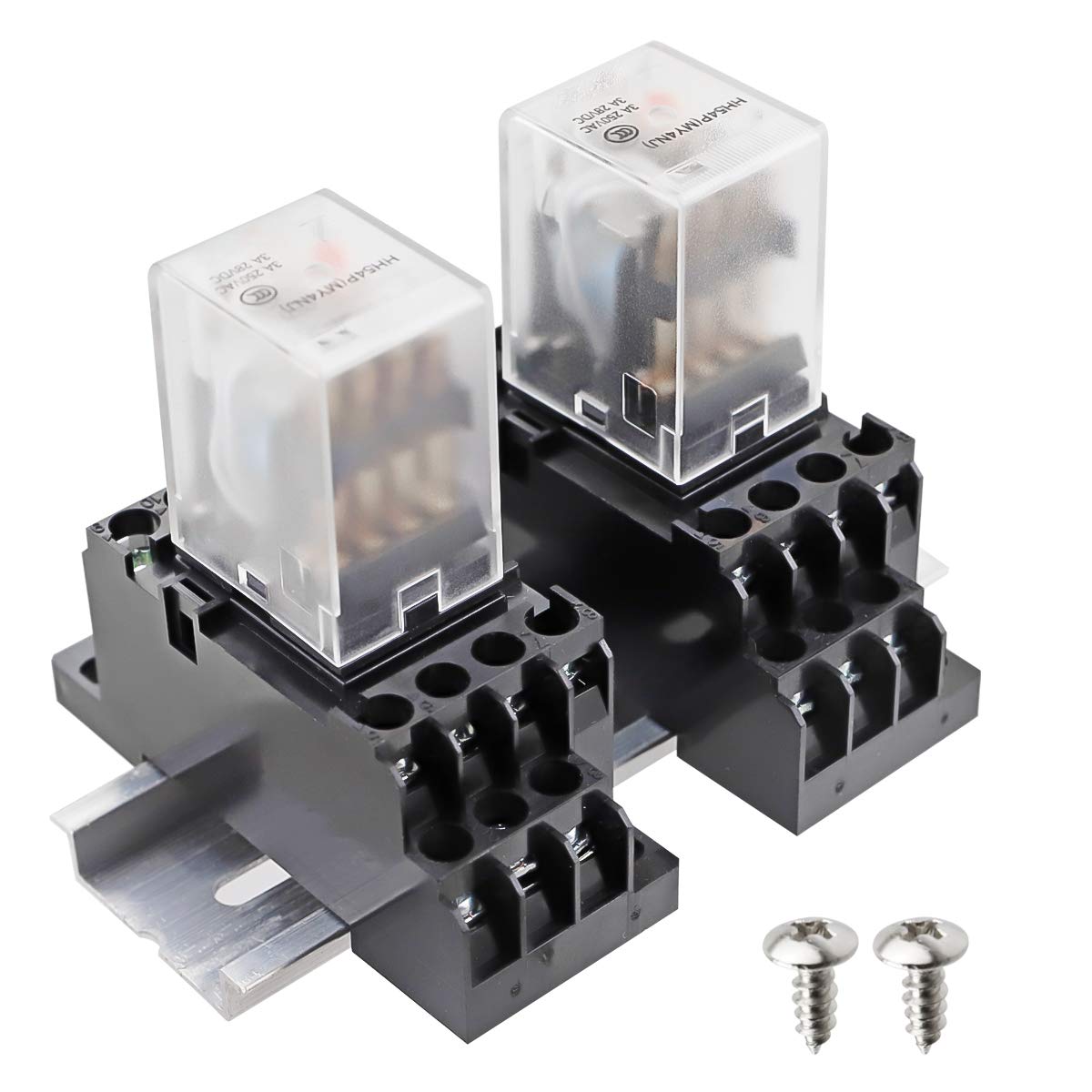 HH54P AC 24V Coil 14 Pin 5A 4PDT LED Indicator Electromagnetic Power Relay, with Base, with DIN Rail Slotted Aluminum 2pcs