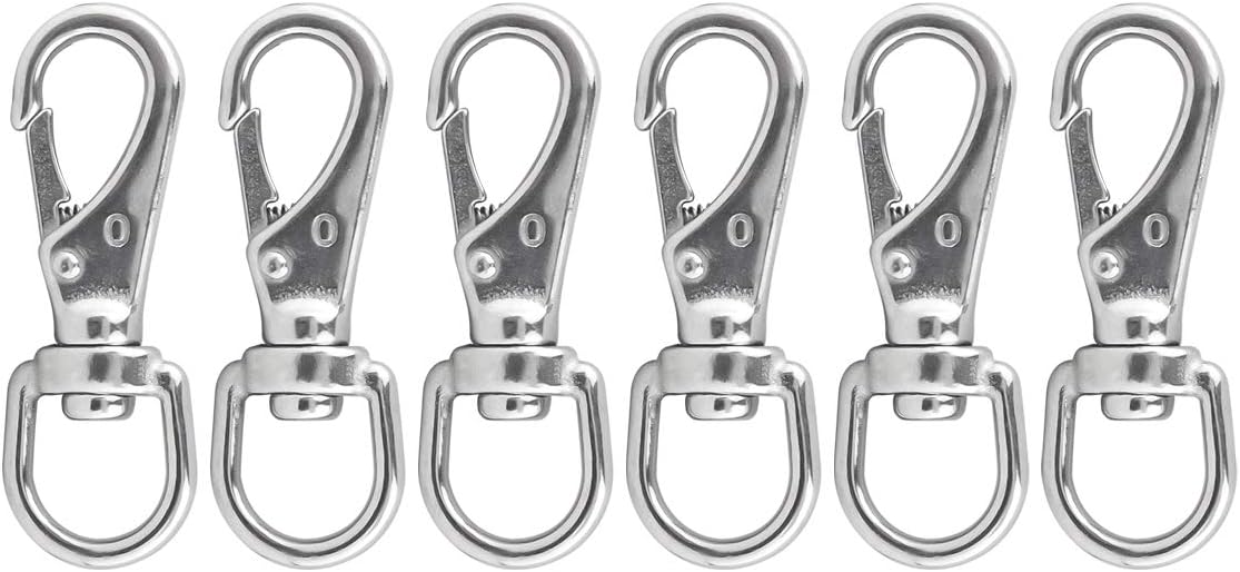 Swivel Eye Snap Hooks 304 Stainless Steel Spring Snap Clip Buckle Clasp Hardware Accessories for Bird Feeders Pet Chains, Keychains, Collars and More M4(0#) 6-Pack