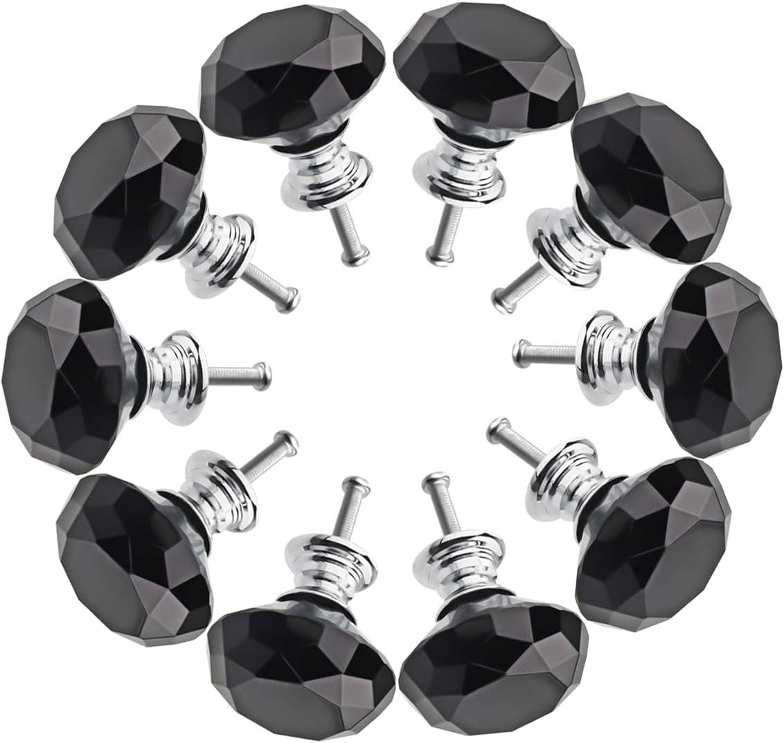 Crystal Glass Cabinet Knobs 30mm Diamond Shape Drawer Kitchen Cabinets Dresser Cupboard Wardrobe Pulls Handles 10 Pcs