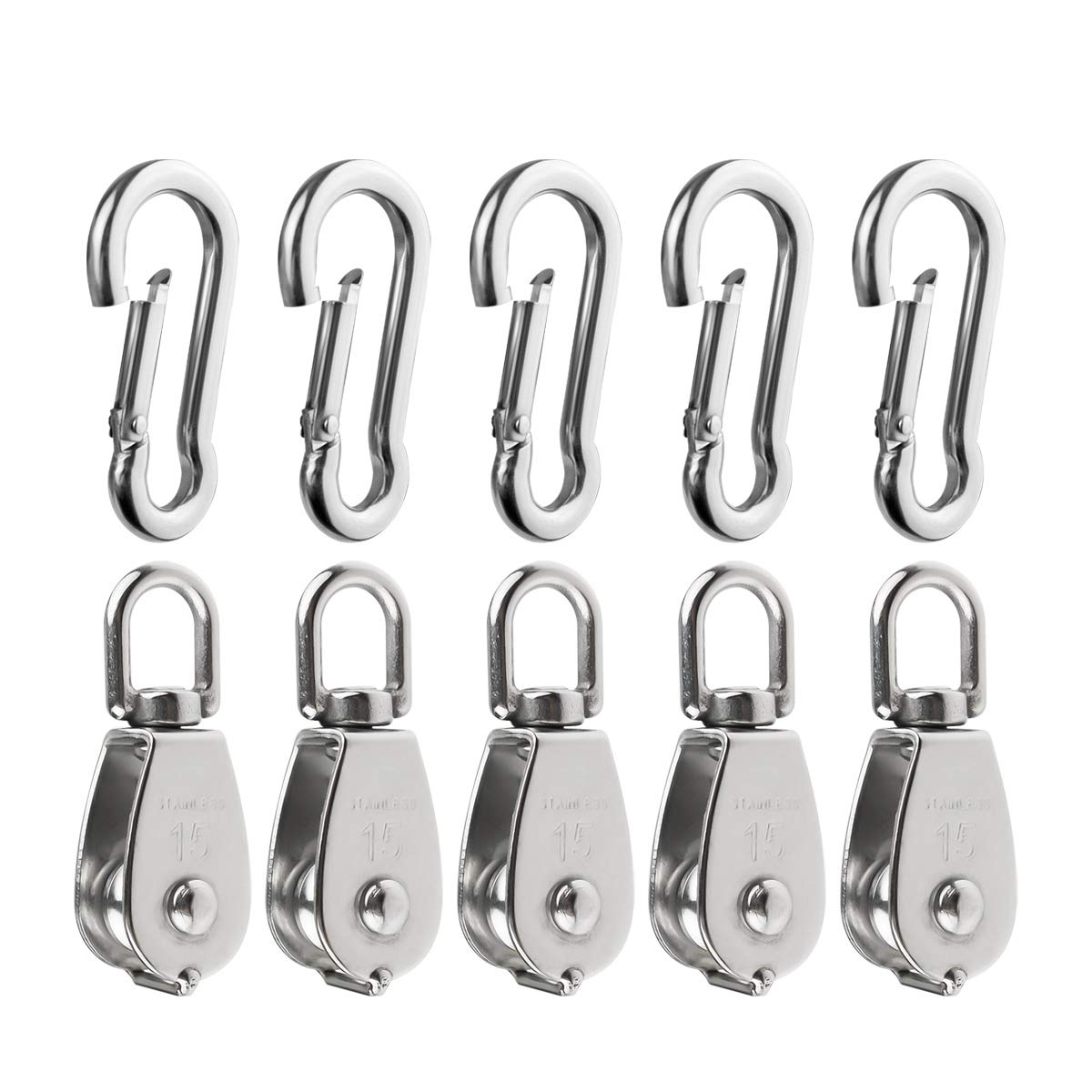 3Pcs 304 Stainless Steel M32 Single Pulley Block, Wire Rope Hanging Wire Towing Wheel, with 3Pcs Spring Snap Hook