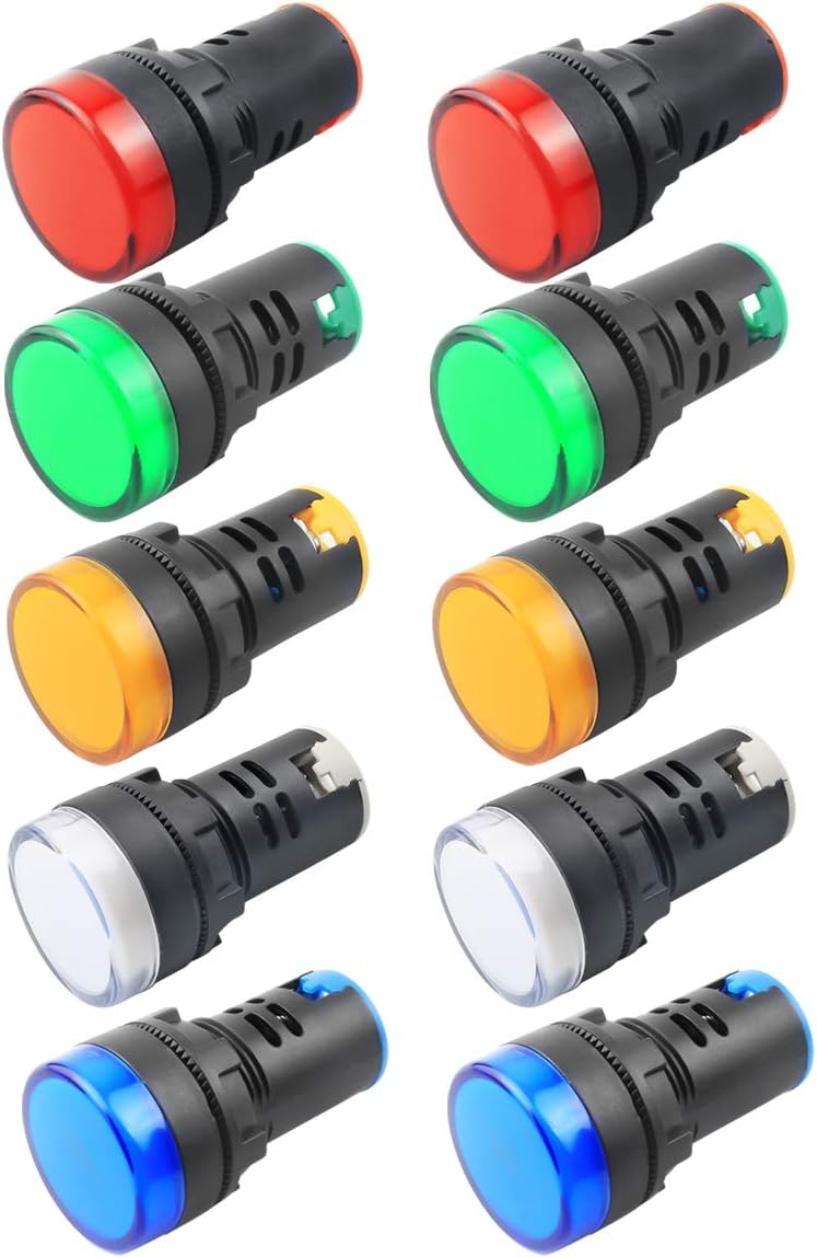 Indicator Light AC/DC 110V 20mA LED Flush Panel Mount Red Green Blue Yellow White 10 Pcs