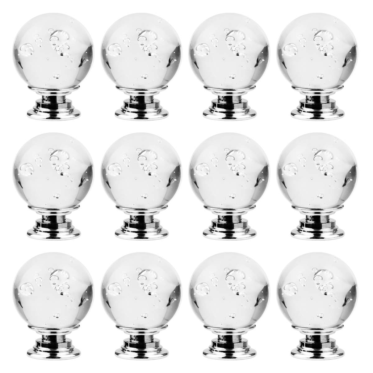 12 PCS Crystal Cabinet Knobs Round Glass Bubbles Knobs Smooth Drawer Pulls Handle for Home, Cabinet, Drawer and Dresser with 3 Different Size Screws, 30MM (Amber)