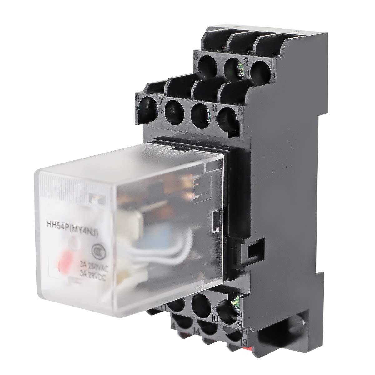 HH54P AC 24V Coil 14 Pin 5A 4PDT LED Indicator Electromagnetic Power Relay, with Base, with DIN Rail Slotted Aluminum 2pcs