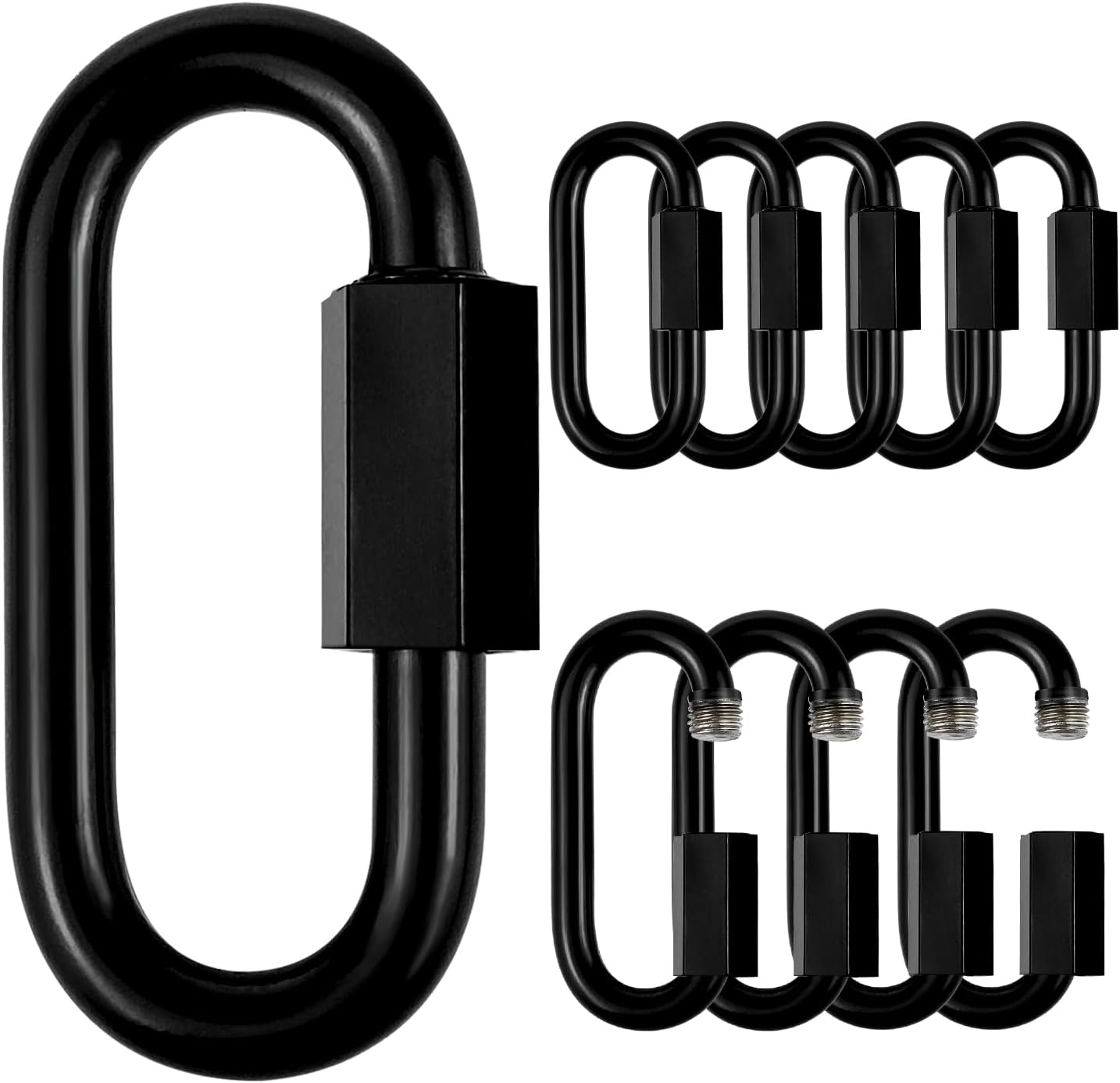Stainless Steel Chain Quick Links- Locking Carabiners, Chain Hooks, Twist Key Ring Screw Chain Link,Black