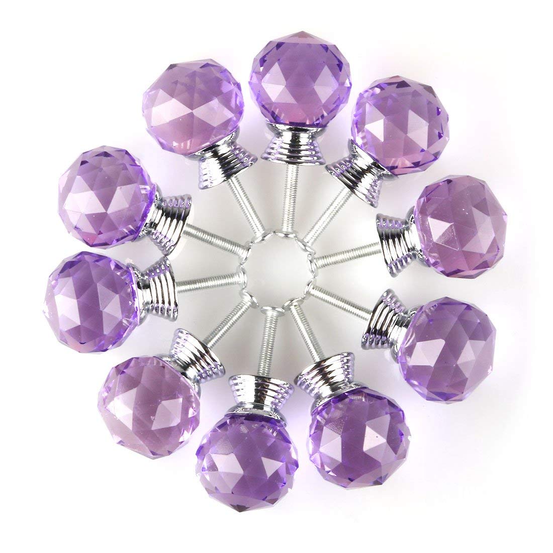 Round Shape Crystal Glass 30mm Kitchen Cabinet Door Drawer Knob Cupboard Dresser Wardrobe Pull Handle with Screws, 10Pcs Black