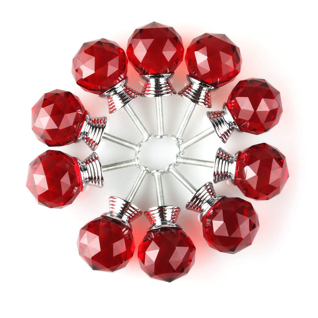 Round Shape Crystal Glass 30mm Kitchen Cabinet Door Drawer Knob Cupboard Dresser Wardrobe Pull Handle with Screws, 10Pcs Black