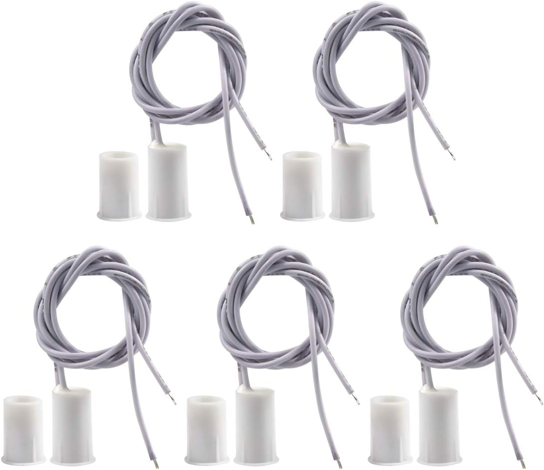 Magnetic Door Switch RC-33 NC Recessed Wired Security Window Door Contact Sensor Alarm White- (5 Sets)