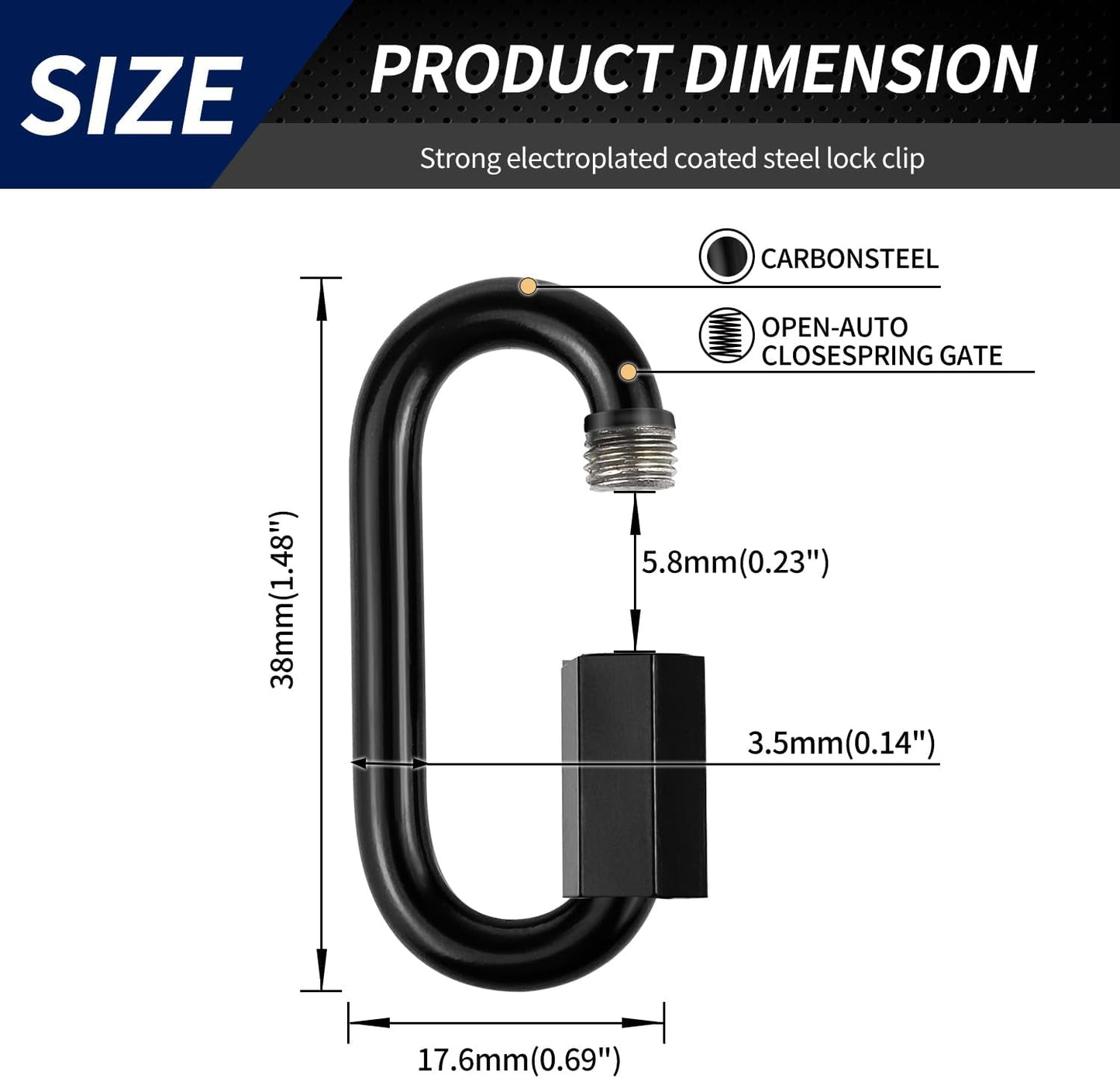Stainless Steel Chain Quick Links- Locking Carabiners, Chain Hooks, Twist Key Ring Screw Chain Link,Black