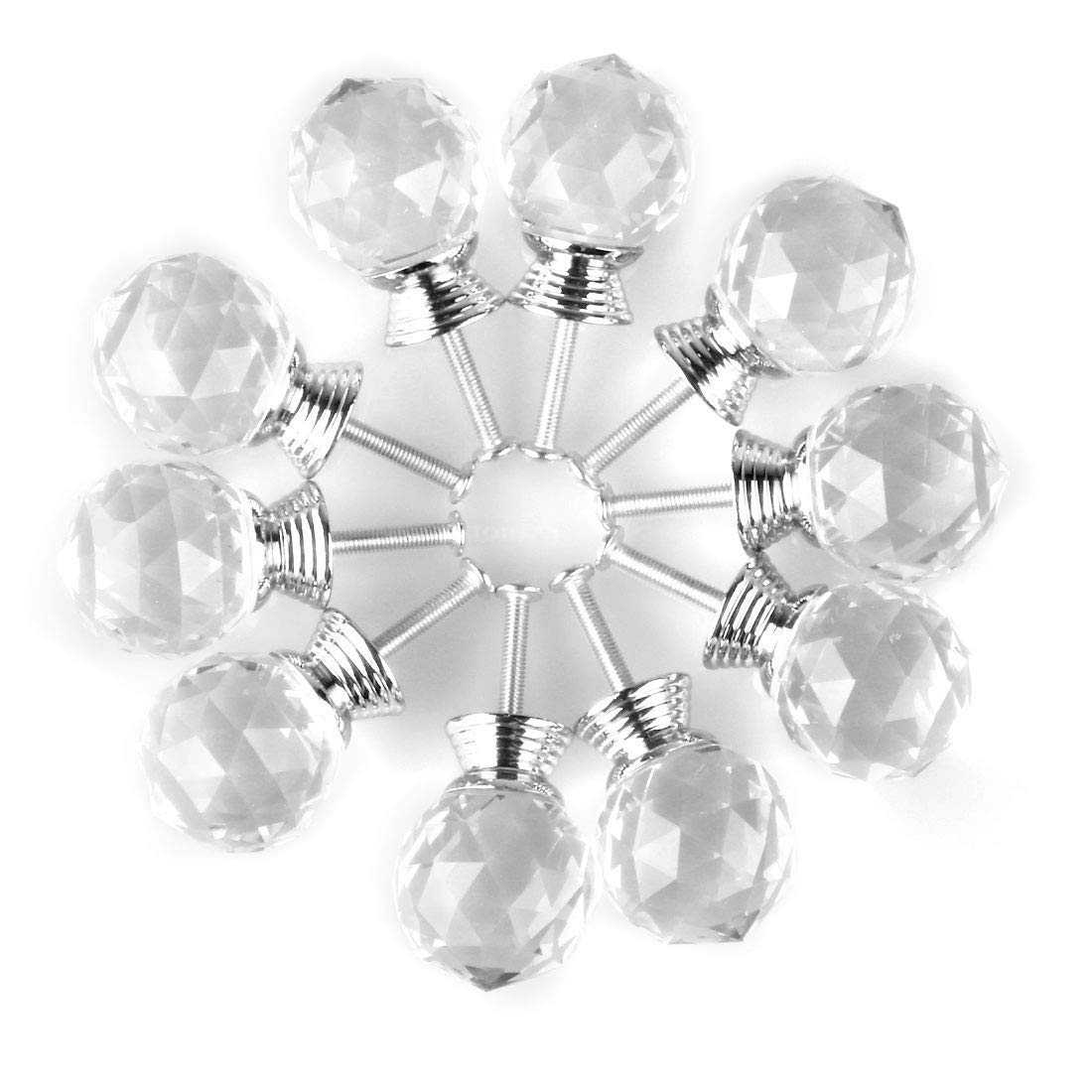 Round Shape Crystal Glass 30mm Kitchen Cabinet Door Drawer Knob Cupboard Dresser Wardrobe Pull Handle with Screws, 10Pcs Black