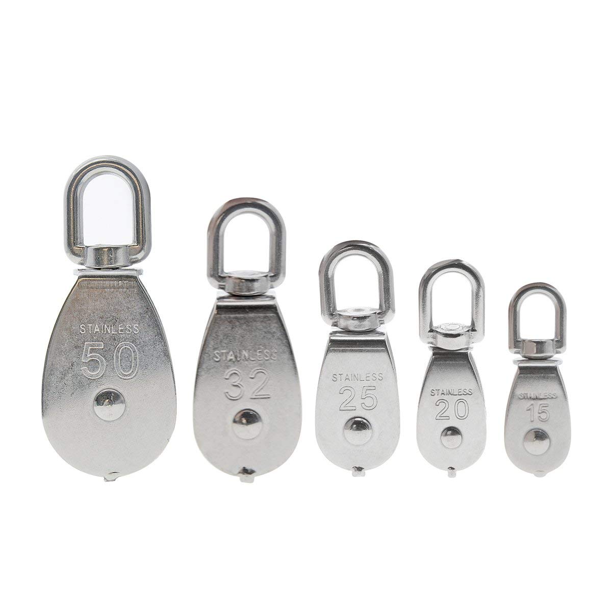 3Pcs 304 Stainless Steel M32 Single Pulley Block, Wire Rope Hanging Wire Towing Wheel, with 3Pcs Spring Snap Hook