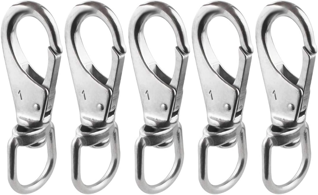 Stainless Steel Swivel Eye Snap Hook M5(1#) Scuba Diving Clips (3-1/2 x 1-1/4 Inch) Marine Boat Hardware Spring Buckle for Bird Feeders, Pet Chains, Dog Tie-Out Cable, Keychains and More 5-Pac