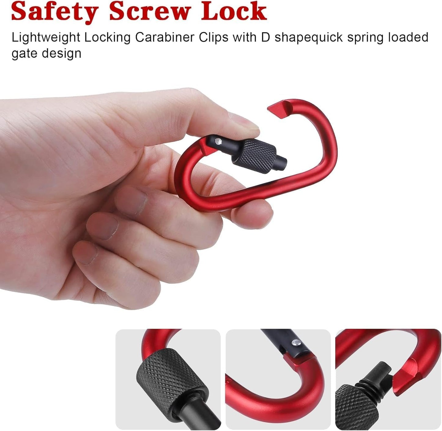 Carabiner Clip, 3 inch Aluminum D-Ring Shape Locking Carabiners, Snap Hook Sport Accessories for Outdoor Camping Hiking 10 Pack