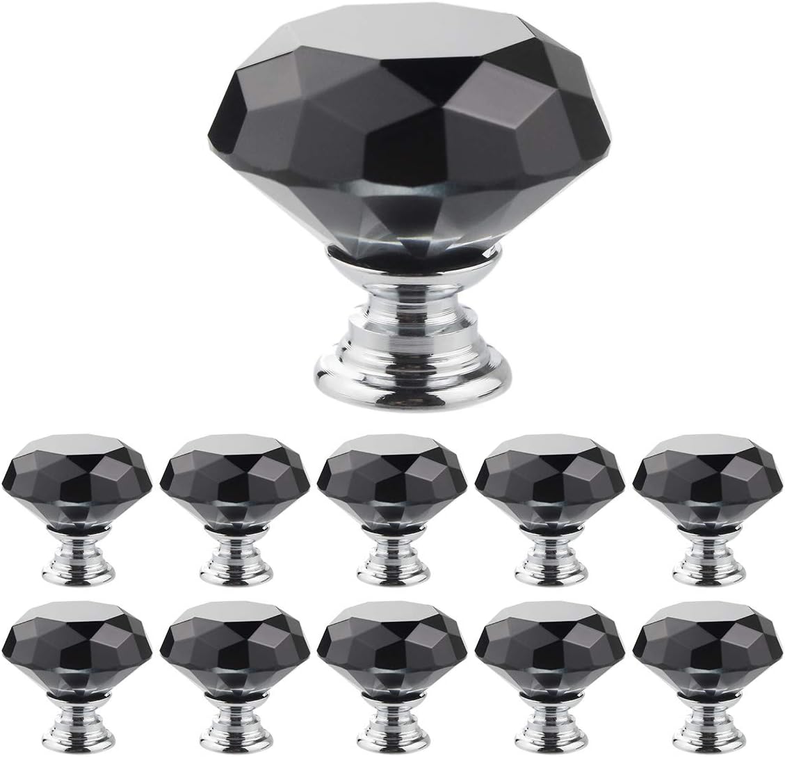 Crystal Glass Cabinet Knobs 30mm Diamond Shape Drawer Kitchen Cabinets Dresser Cupboard Wardrobe Pulls Handles 10 Pcs