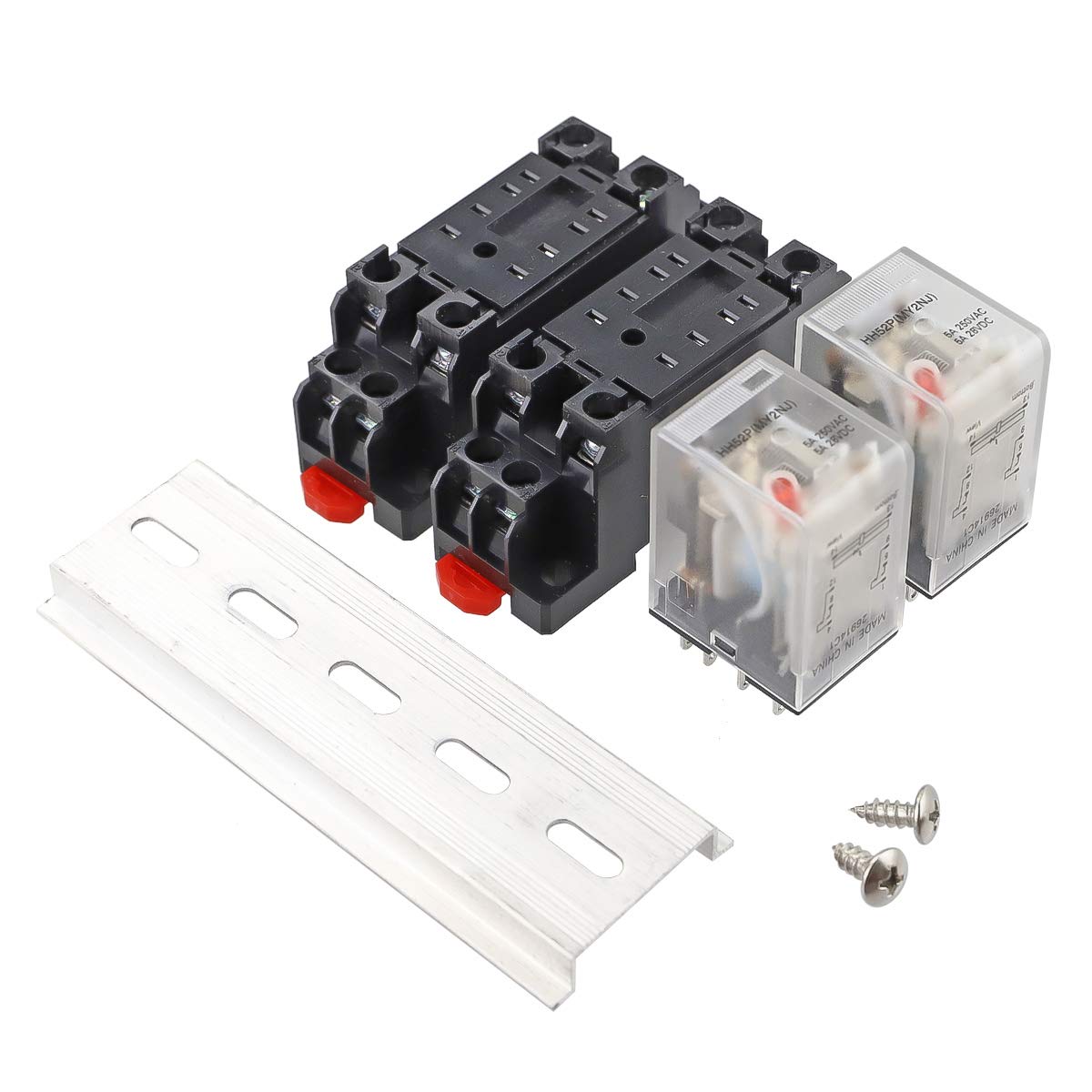 HH52P AC 12V Coil 8 Pin 5A DPDT LED Indicator Electromagnetic Power Relay, with Base, with DIN Rail Slotted Aluminum 2pcs
