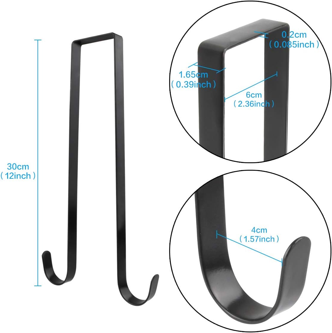 12 Inches Over The Door Black Metal Double Wreath Hanger - Holds 2 Wreaths with This 2 Sided Hanger - Premium Sturdy Metal