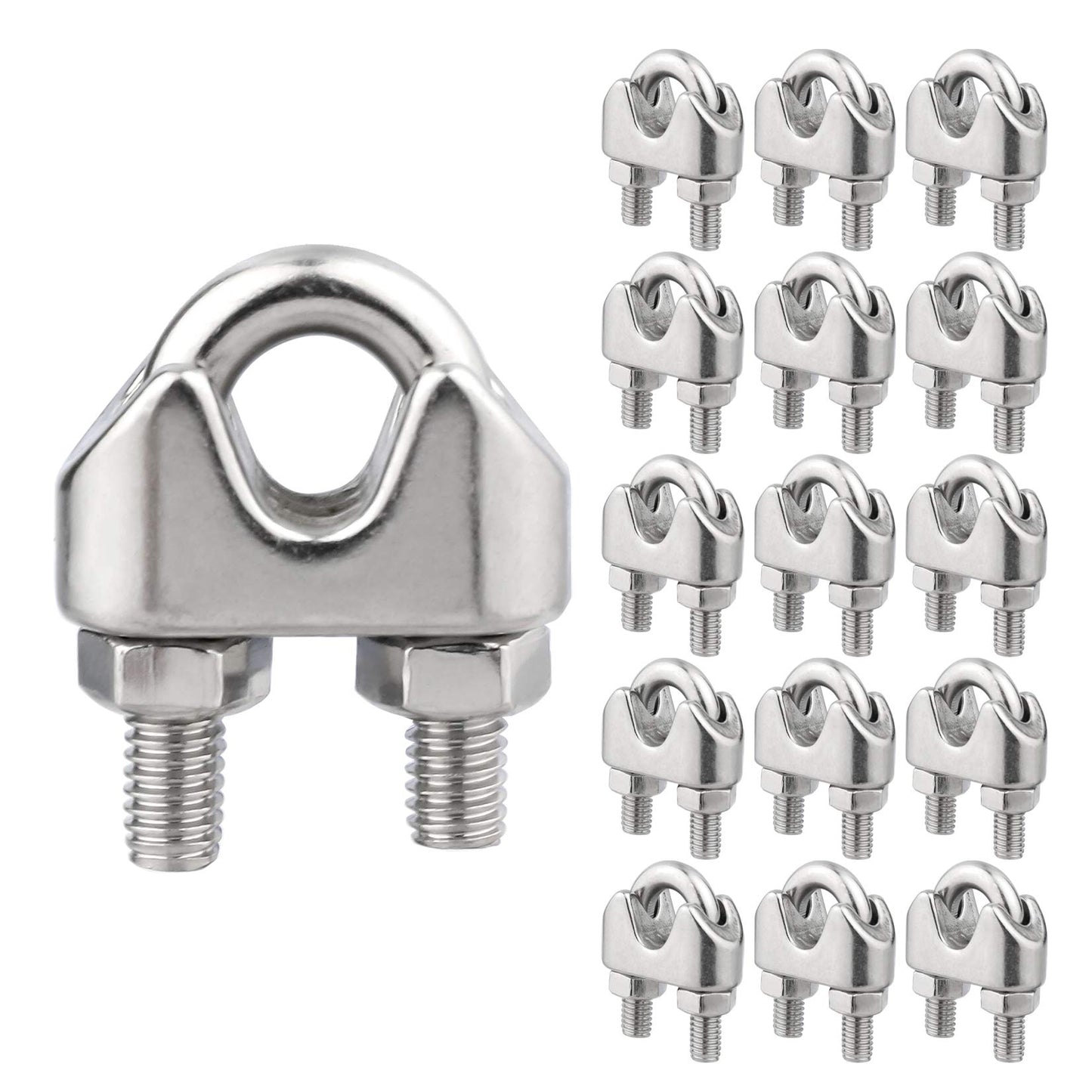 1/16 Inch M2 Stainless Steel Wire Rope Cable Clip Clamp Pack of 20