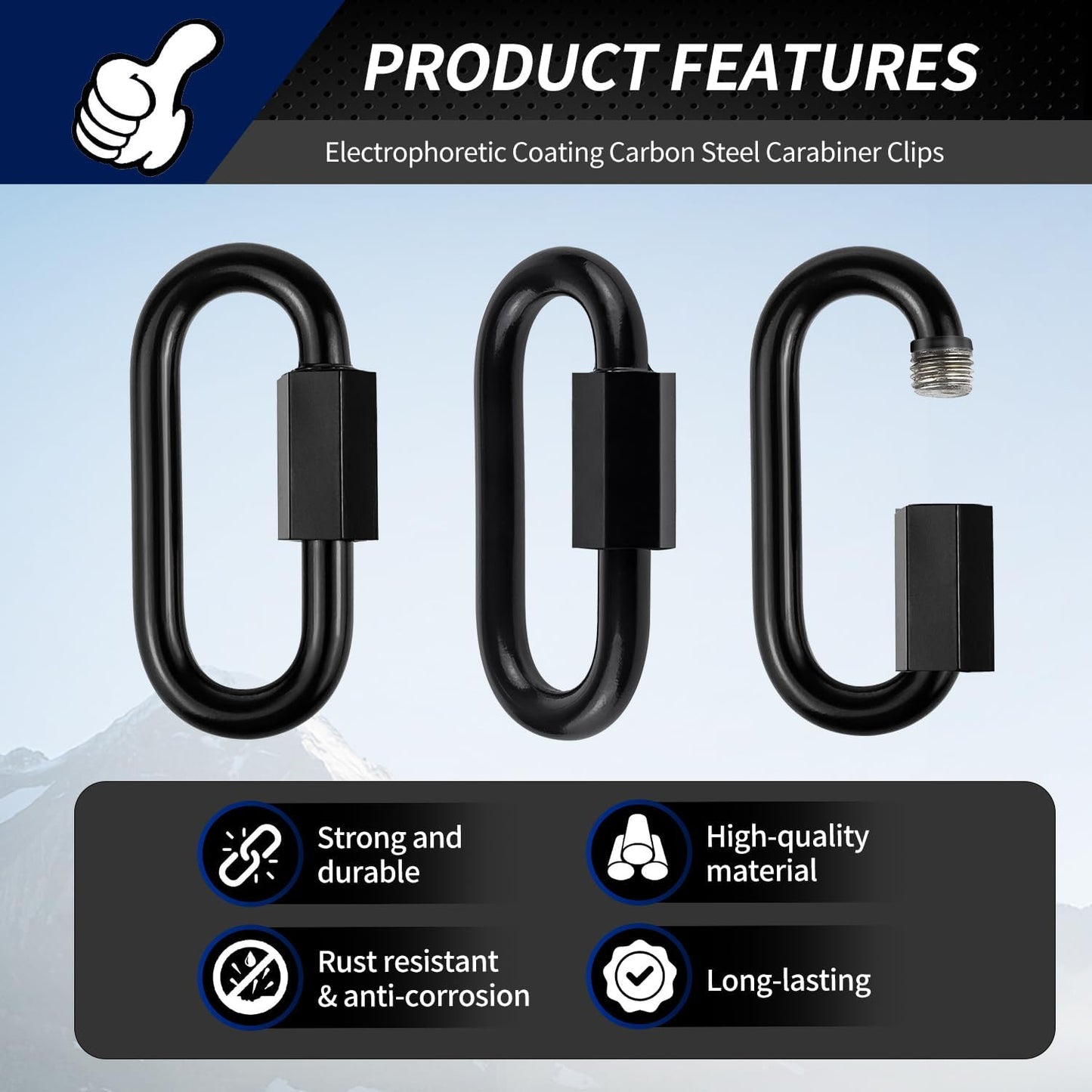 Stainless Steel Chain Quick Links- Locking Carabiners, Chain Hooks, Twist Key Ring Screw Chain Link,Black