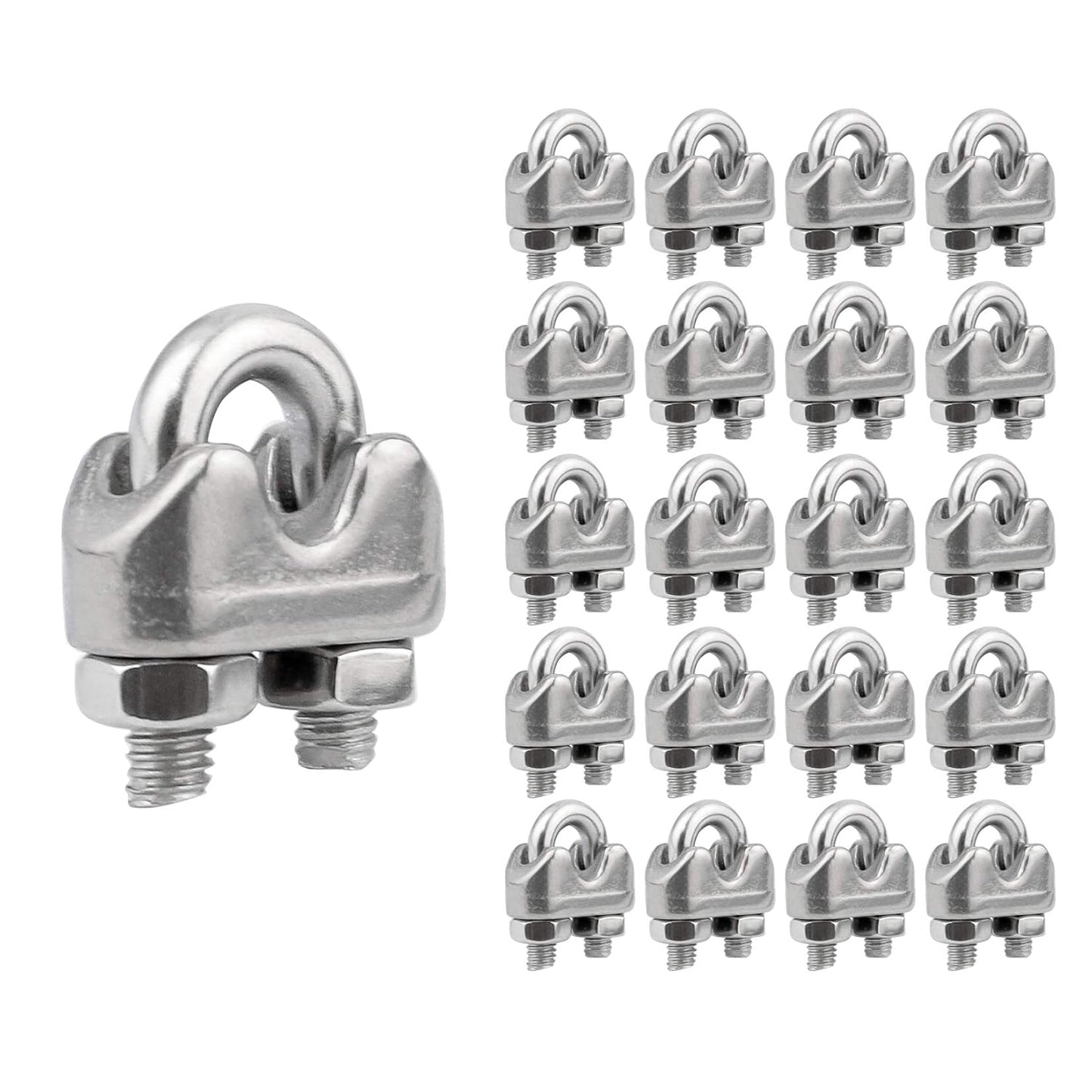 1/16 Inch M2 Stainless Steel Wire Rope Cable Clip Clamp Pack of 20