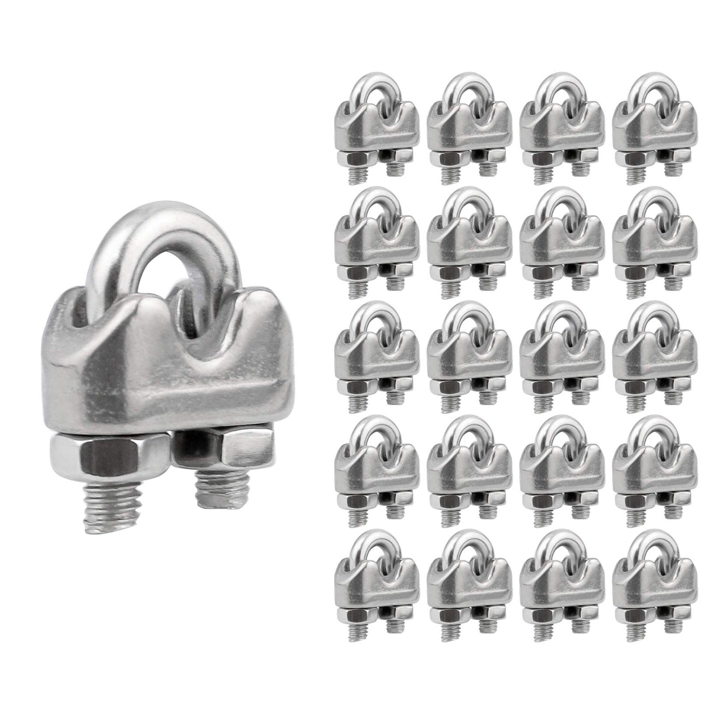 1/16 Inch M2 Stainless Steel Wire Rope Cable Clip Clamp Pack of 20