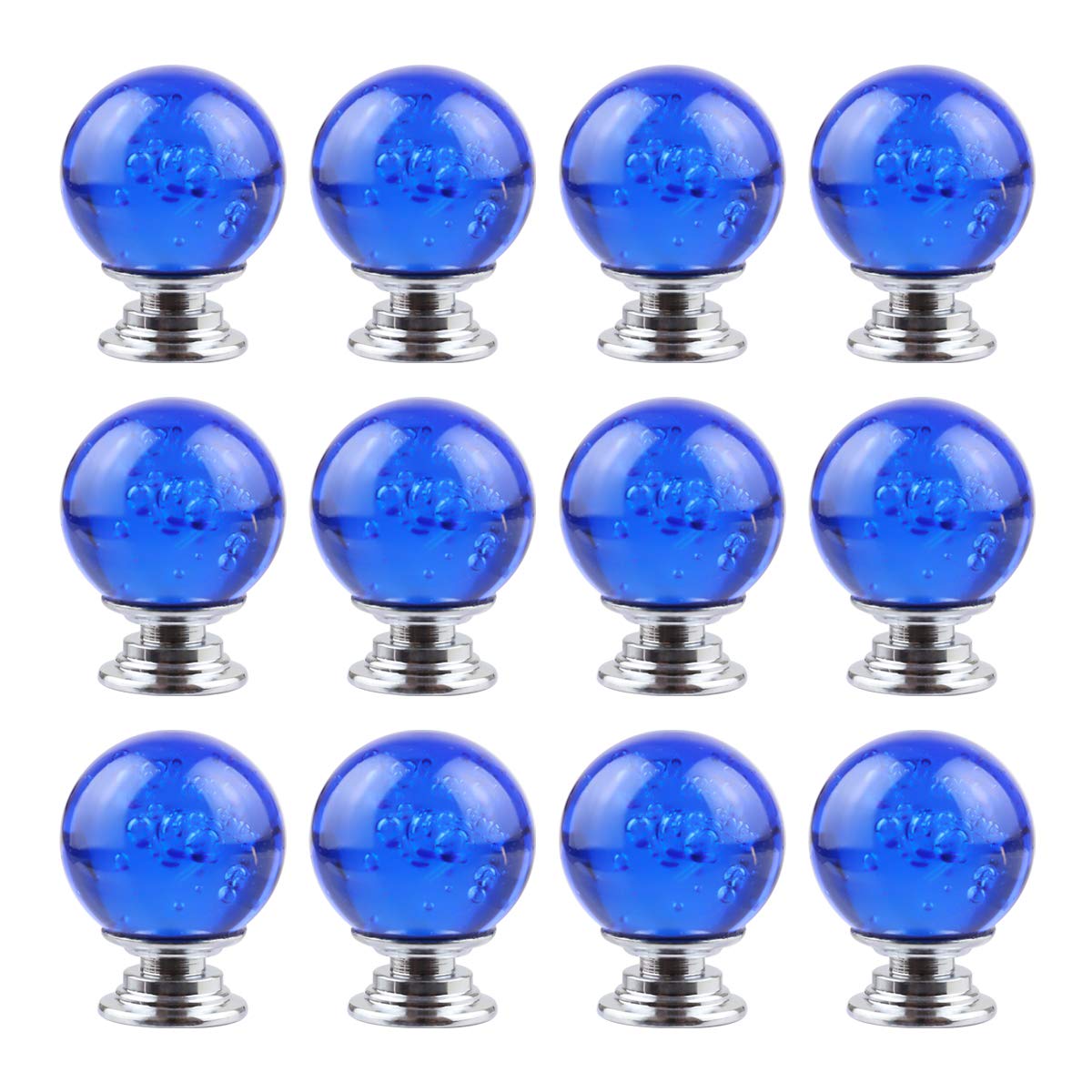 12 PCS Crystal Cabinet Knobs Round Glass Bubbles Knobs Smooth Drawer Pulls Handle for Home, Cabinet, Drawer and Dresser with 3 Different Size Screws, 30MM (Amber)