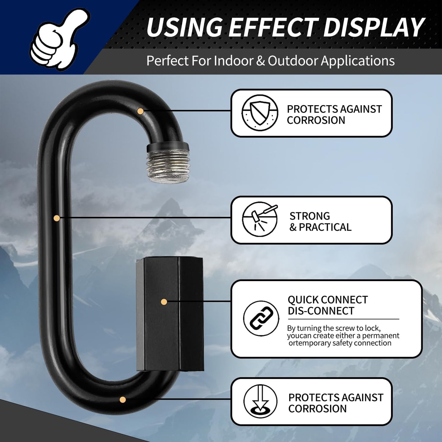 Stainless Steel Chain Quick Links- Locking Carabiners, Chain Hooks, Twist Key Ring Screw Chain Link,Black