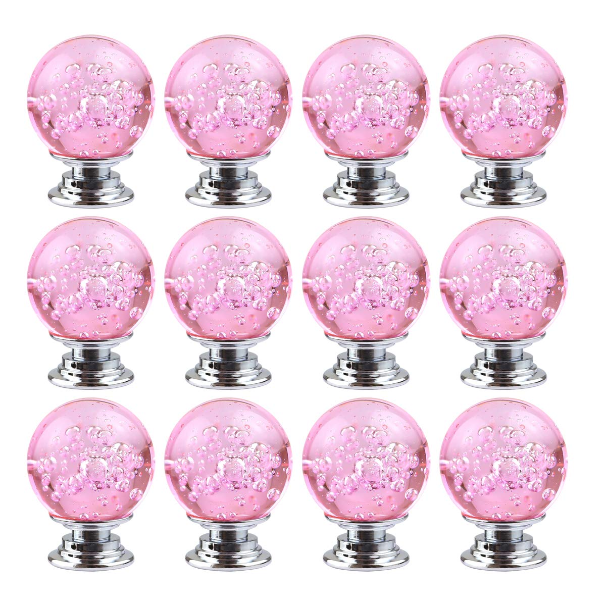 12 PCS Crystal Cabinet Knobs Round Glass Bubbles Knobs Smooth Drawer Pulls Handle for Home, Cabinet, Drawer and Dresser with 3 Different Size Screws, 30MM (Amber)