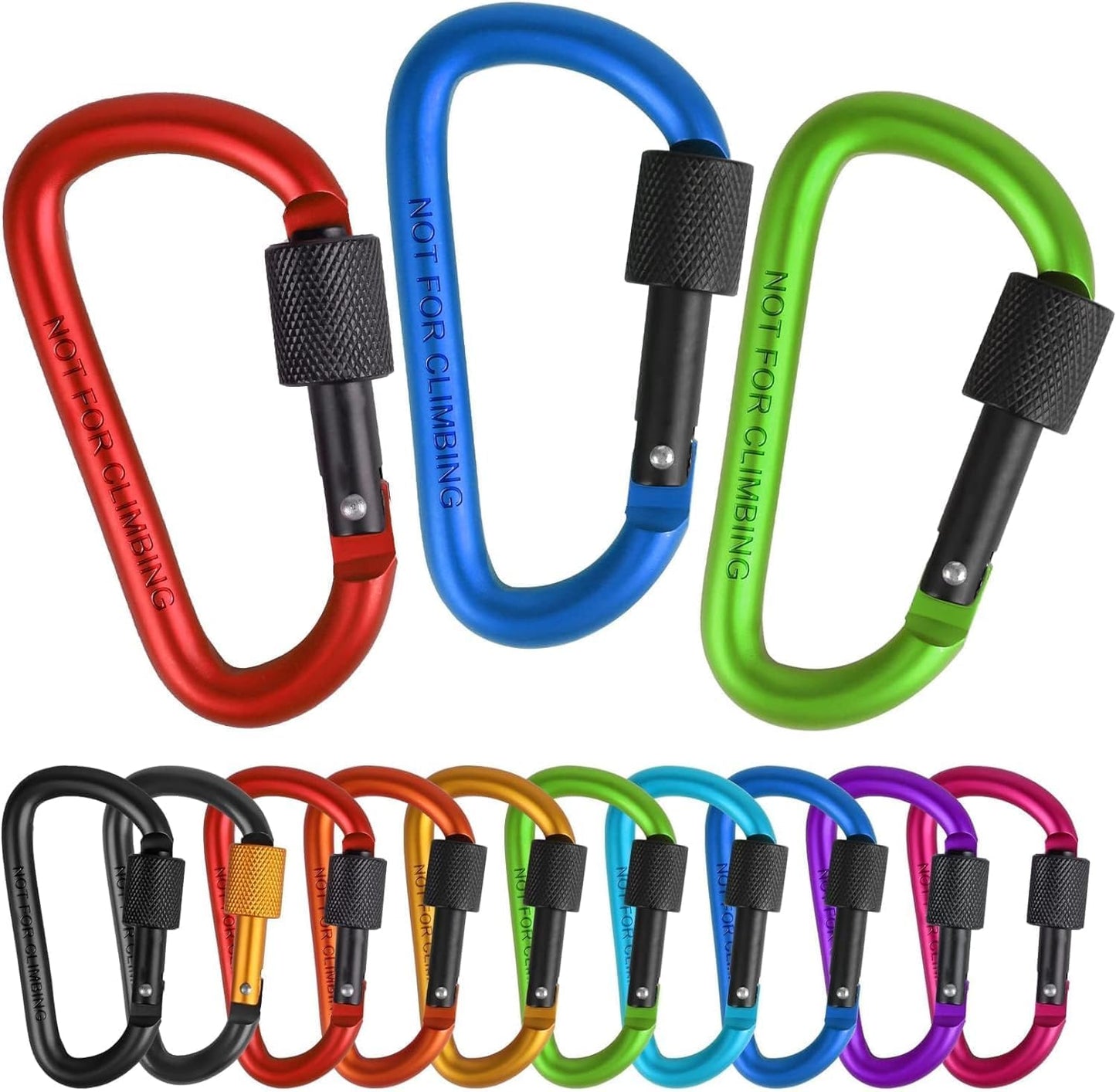 Carabiner Clip, 3 inch Aluminum D-Ring Shape Locking Carabiners, Snap Hook Sport Accessories for Outdoor Camping Hiking 10 Pack