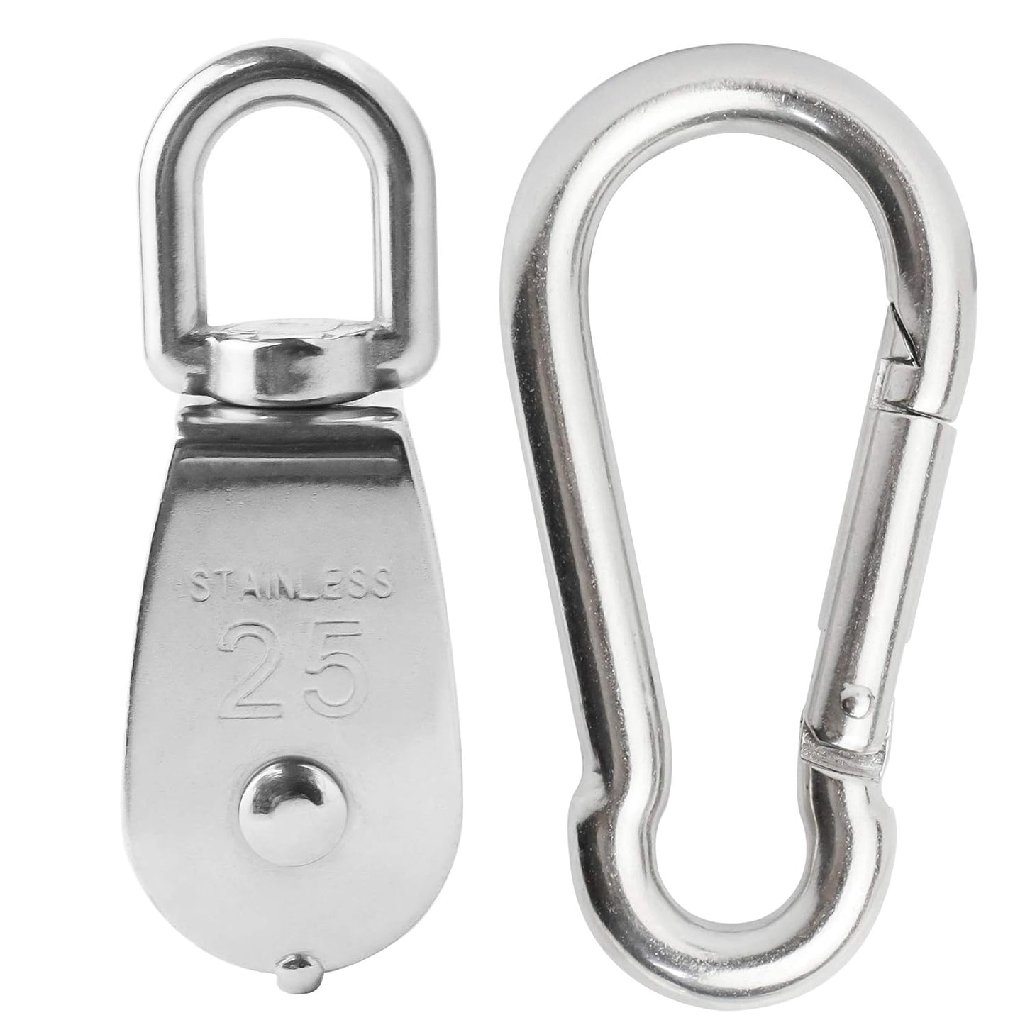 3Pcs 304 Stainless Steel M32 Single Pulley Block, Wire Rope Hanging Wire Towing Wheel, with 3Pcs Spring Snap Hook