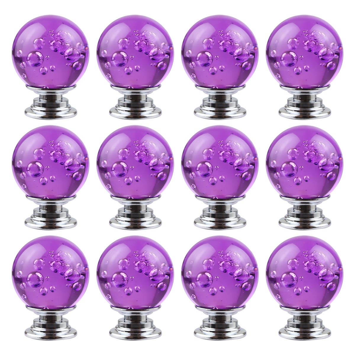 12 PCS Crystal Cabinet Knobs Round Glass Bubbles Knobs Smooth Drawer Pulls Handle for Home, Cabinet, Drawer and Dresser with 3 Different Size Screws, 30MM (Amber)