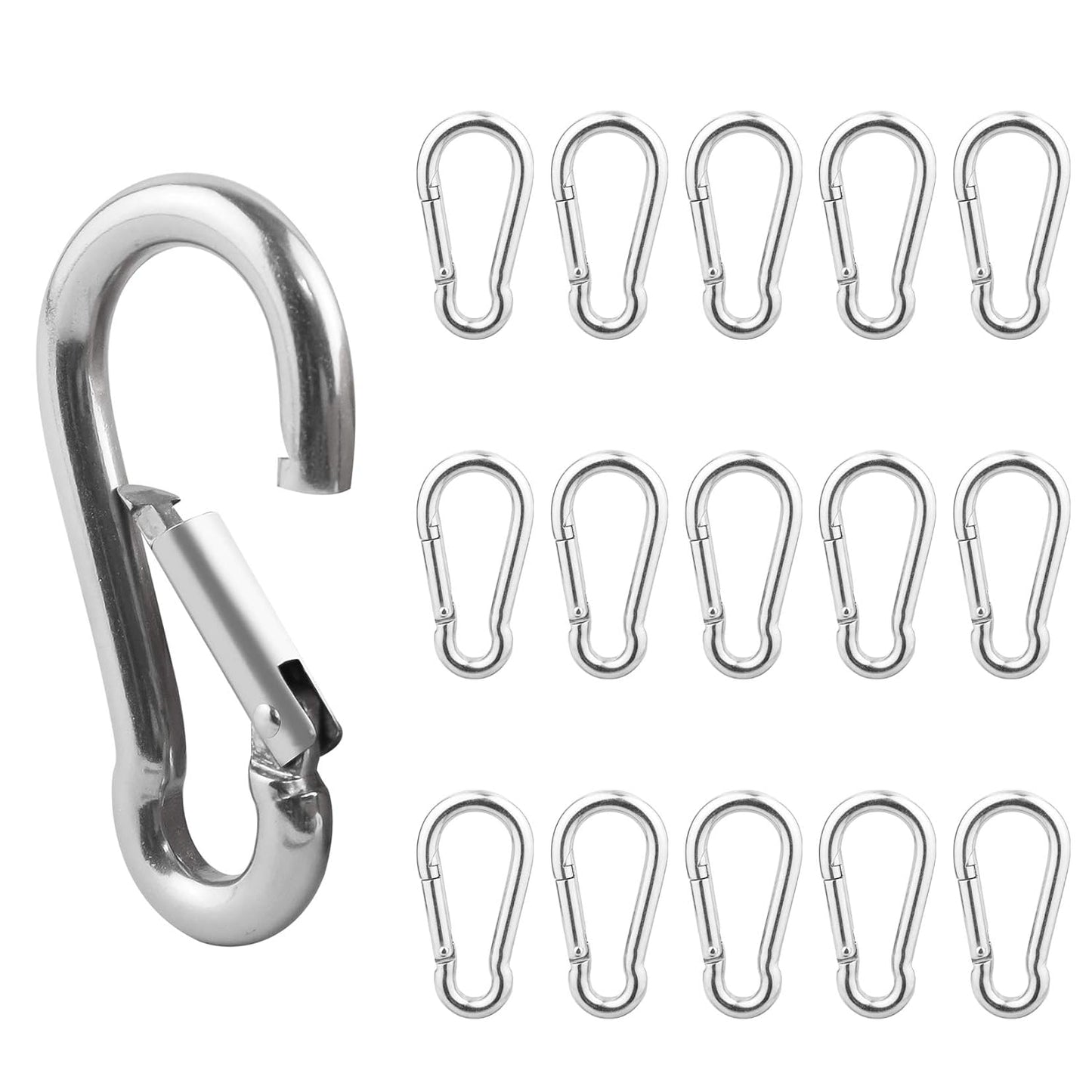 1.57 Inch Stainless Steel Carabiner Clip, 30 Pack, 304 Marine Grade, Heavy Duty Spring Snap Hooks, Mini and Large Sizes