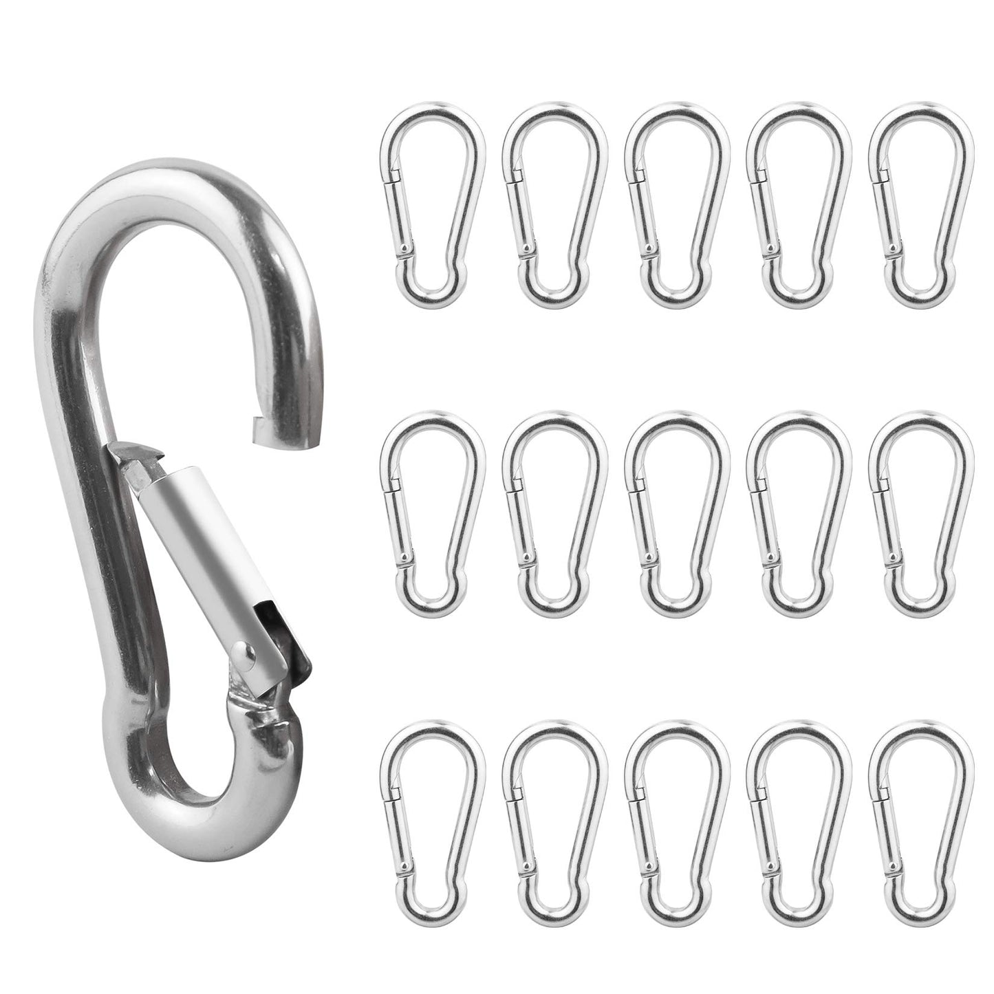 1.57 Inch Stainless Steel Carabiner Clip, 30 Pack, 304 Marine Grade, Heavy Duty Spring Snap Hooks, Mini and Large Sizes
