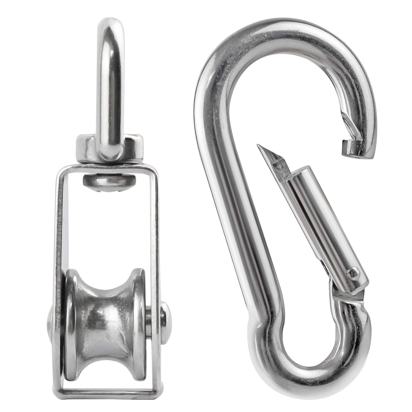 3Pcs 304 Stainless Steel M32 Single Pulley Block, Wire Rope Hanging Wire Towing Wheel, with 3Pcs Spring Snap Hook
