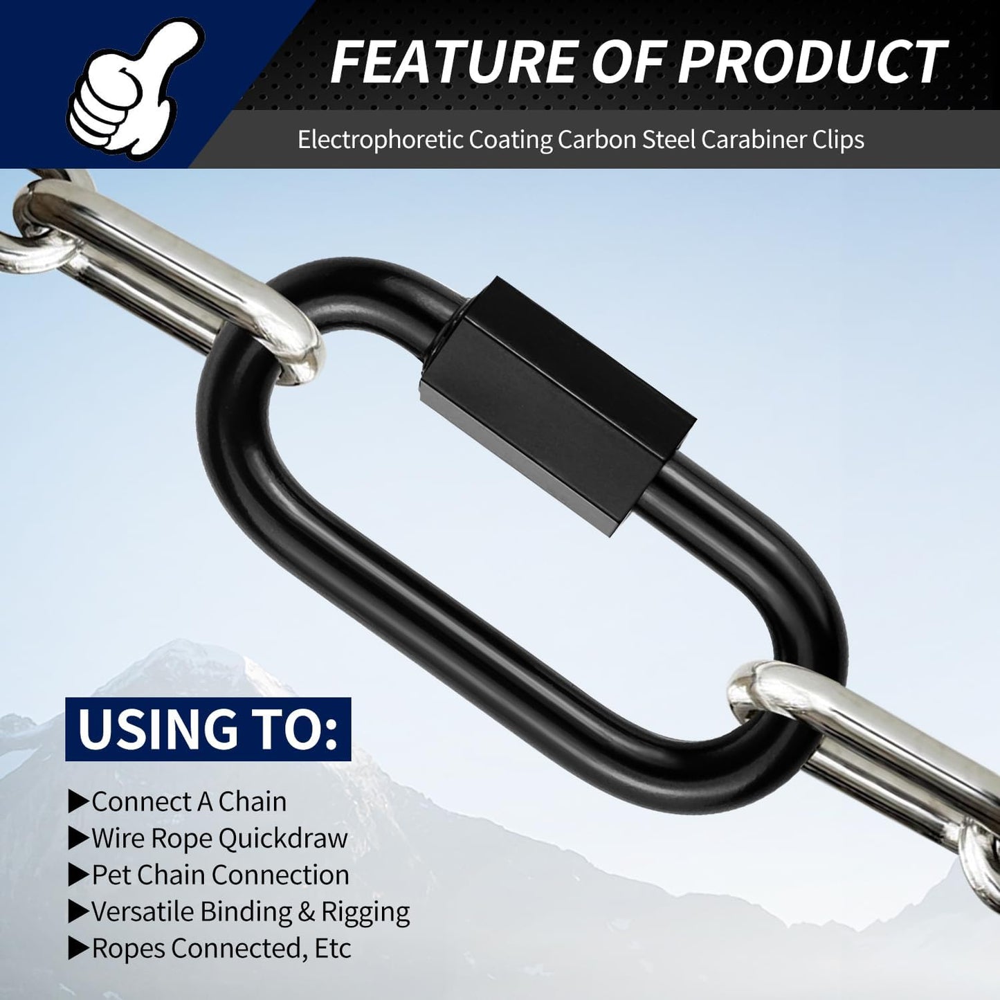 Stainless Steel Chain Quick Links- Locking Carabiners, Chain Hooks, Twist Key Ring Screw Chain Link,Black