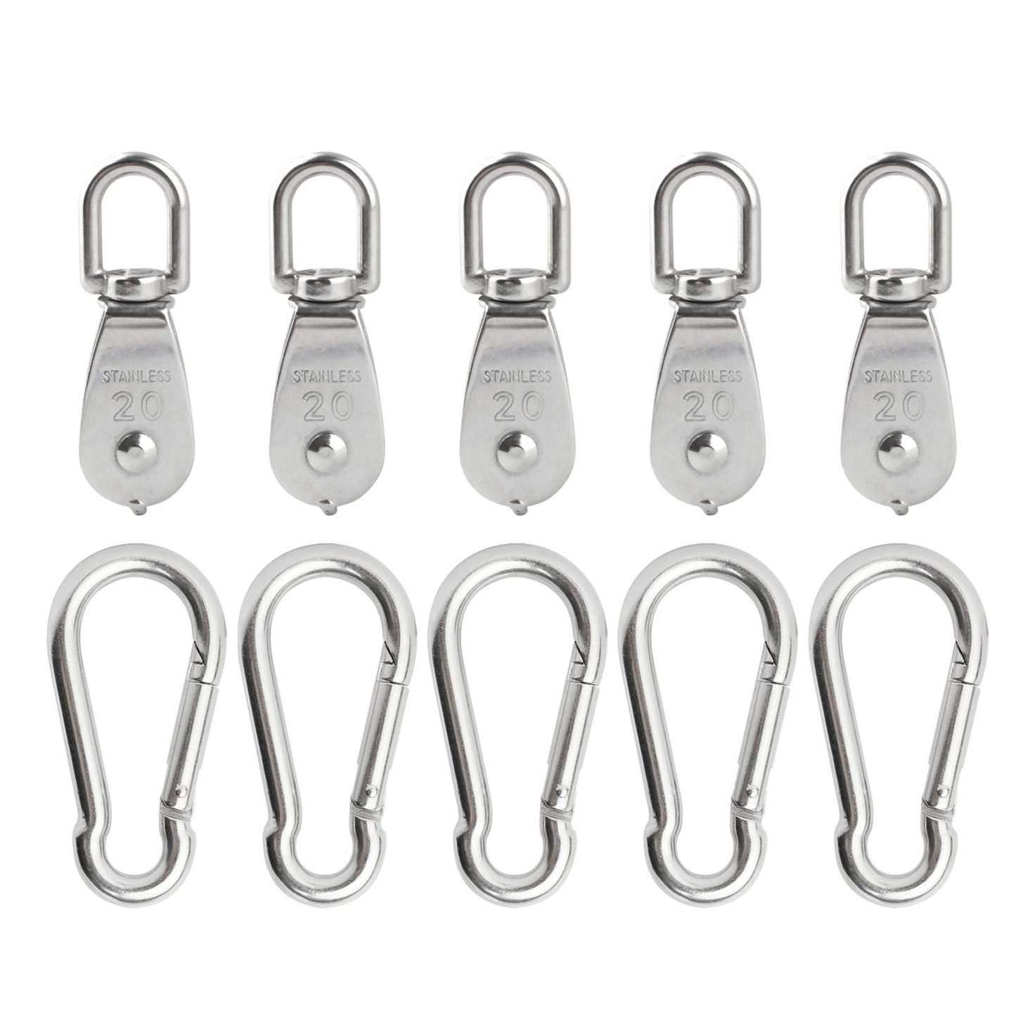 3Pcs 304 Stainless Steel M32 Single Pulley Block, Wire Rope Hanging Wire Towing Wheel, with 3Pcs Spring Snap Hook