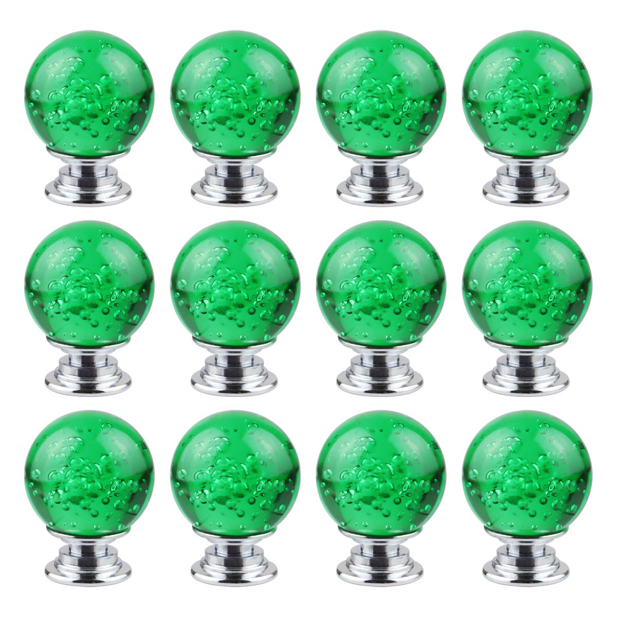 12 PCS Crystal Cabinet Knobs Round Glass Bubbles Knobs Smooth Drawer Pulls Handle for Home, Cabinet, Drawer and Dresser with 3 Different Size Screws, 30MM (Amber)